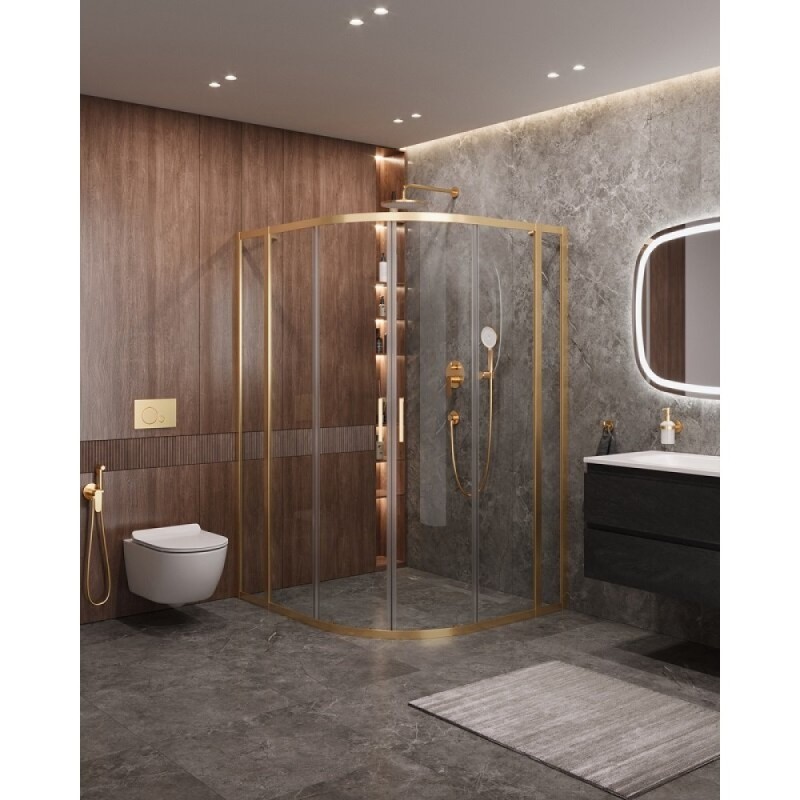Душевой уголок Cezares Molveno-RH-22-130/120-C-BORO-IV, 130 x 120 см, стекло прозрачное, профиль брашированное золото