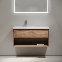 Тумба под раковину Sancos Marmi 1.0 MR1.0100LECH, 100 см, подвесная, цвет дуб чарльстон, левая