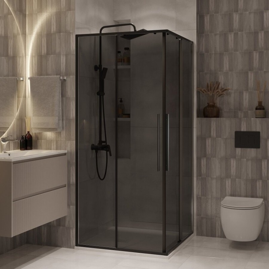 Душевой уголок Niagara Nova NG-2822-34BLACK, 80 х 80 см, стекло тонированное, профиль черный матовый