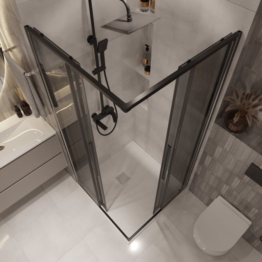 Душевой уголок Niagara Nova NG-2824-34BLACK, 100 х 100 см, стекло тонированное, профиль черный матовый