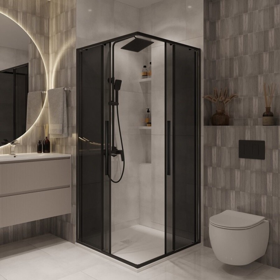 Душевой уголок Niagara Nova NG-2824-34BLACK, 100 х 100 см, стекло тонированное, профиль черный матовый