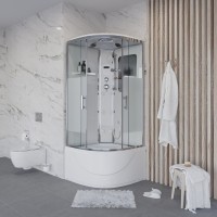 Душевая кабина Niagara Ultra 90 x 90 см, высокий поддон, профиль хром, стекло прозрачное с матовой полосой, NG-308-01