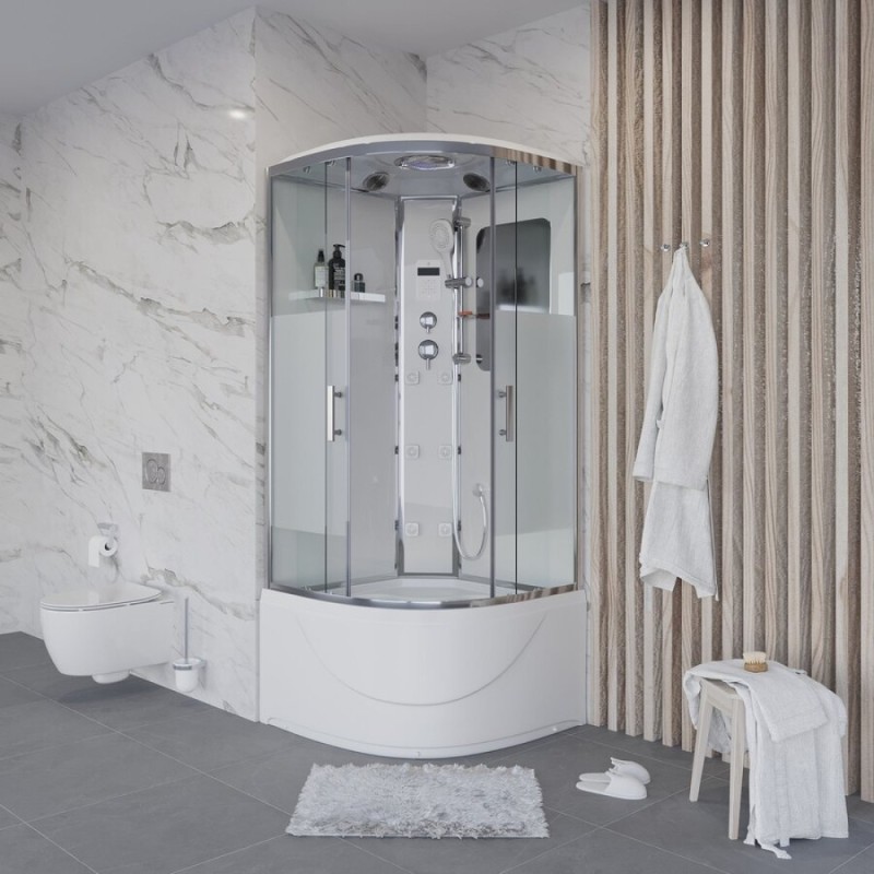 Душевая кабина Niagara Ultra 90 x 90 см, высокий поддон, профиль хром, стекло прозрачное с матовой полосой, NG-308-01