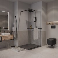 Душевая стенка Niagara Nova NG-670-10ВLACK, 100 х 195 см, со свободным входом, стекло прозрачное, профиль черный матовый