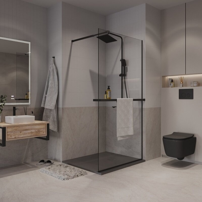 Душевая стенка Niagara Nova NG-670-10ВLACK, 100 х 195 см, со свободным входом, стекло прозрачное, профиль черный матовый