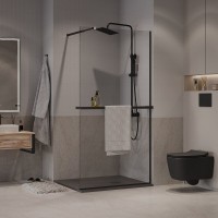 Душевая стенка Niagara Nova NG-670-10ВLACK, 100 х 195 см, со свободным входом, стекло прозрачное, профиль черный матовый