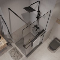 Душевая стенка Niagara Nova NG-670-10ВLACK, 100 х 195 см, со свободным входом, стекло прозрачное, профиль черный матовый