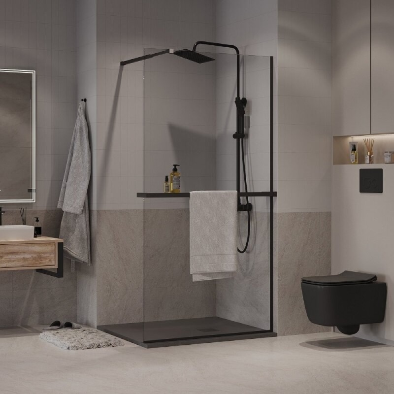 Душевая стенка Niagara Nova NG-670-90ВLACK, 90 х 195 см, со свободным входом, стекло прозрачное, профиль черный матовый