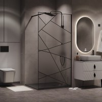 Душевая стенка Niagara Nova NG-680-90BLACK, 90 х 195 см, со свободным входом, стекло прозрачное с рисунком, профиль черный матовый