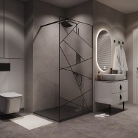 Душевая стенка Niagara Nova NG-680-90BLACK, 90 х 195 см, со свободным входом, стекло прозрачное с рисунком, профиль черный матовый