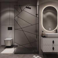 Душевая стенка Niagara Nova NG-680-90BLACK, 90 х 195 см, со свободным входом, стекло прозрачное с рисунком, профиль черный матовый
