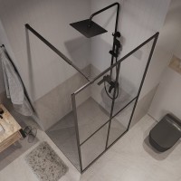 Душевая стенка Niagara Nova NG-686-12BLACK, 120 х 195 см, со свободным входом, стекло прозрачное с рисунком, профиль черный матовый