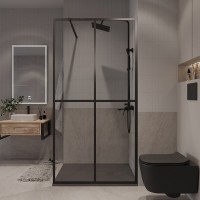 Душевая стенка Niagara Nova NG-686-12BLACK, 120 х 195 см, со свободным входом, стекло прозрачное с рисунком, профиль черный матовый