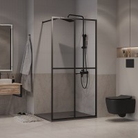 Душевая стенка Niagara Nova NG-686-12BLACK, 120 х 195 см, со свободным входом, стекло прозрачное с рисунком, профиль черный матовый