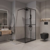 Душевая стенка Niagara Nova NG-686-90BLACK, 90 х 195 см, со свободным входом, стекло прозрачное с рисунком, профиль черный матовый