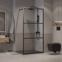 Душевая стенка Niagara Nova NG-688-10BLACK, 100 х 195 см, со свободным входом, стекло прозрачное с рисунком, профиль черный матовый