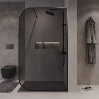 Душевая стенка Niagara Nova NG-689-90TBLACK, 90 см, со свободным входом, стекло тонированное, профиль черный матовый