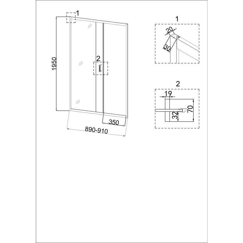Душевая дверь Niagara NG-42-9AG (90х195) 1 место