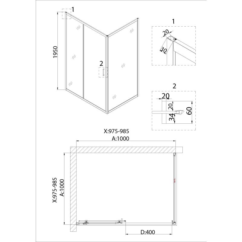 Душевая дверь Niagara NG-62-10A (100х195) 1 место
