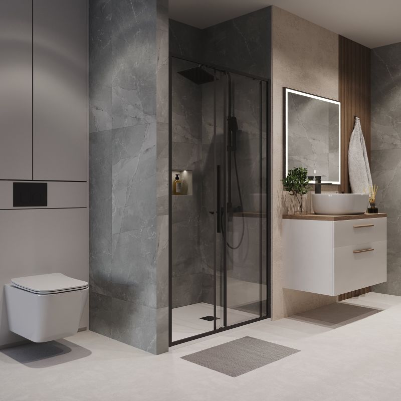 Душевая дверь Niagara NG-84-14AB (140*195) черный матовый, стекло прозрачное, 1 место