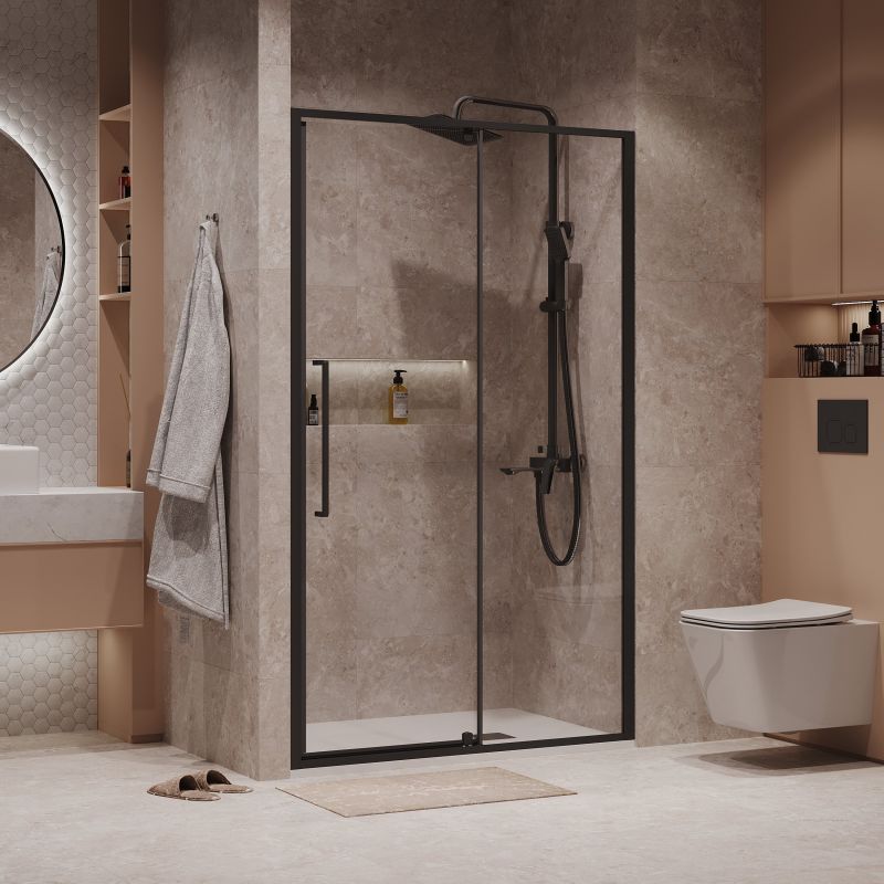 Душевая дверь Niagara NG-85-11AB (110*195) черный матовый, стекло прозрачное, 1 место