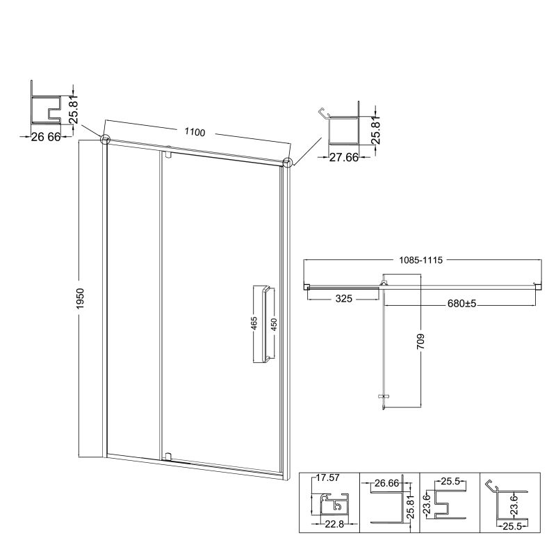 Душевая дверь Niagara NG-85-11AB (110*195) черный матовый, стекло прозрачное, 1 место