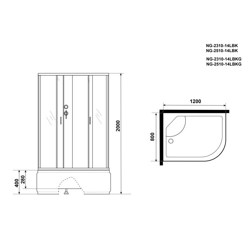 Душевая кабина NIAGARA Classic NG-2510-14LBK (1200х800х2000) высокий поддон(40см) стекло ТОНИРОВАННОЕ 4 места