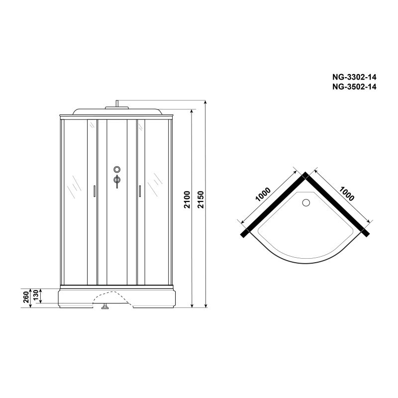 Душевая кабина NIAGARA Classic NG-3502-14 (1000х1000х2150) низкий поддон(26см) стекло ТОНИРОВАННОЕ 4 места