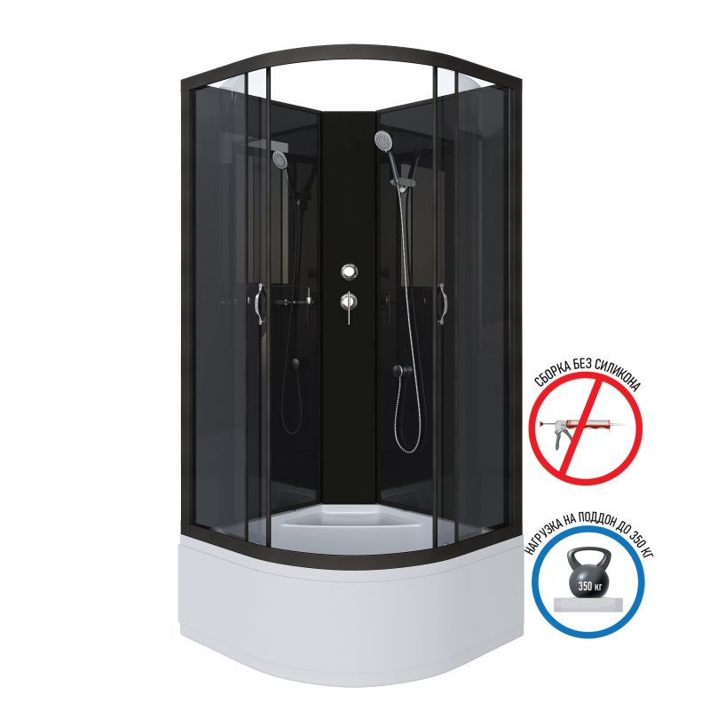 Душевая кабина NIAGARA Classic NG-6508-14BK (900х900х2000) высокий поддон(40см) стекло ТОНИРОВАННОЕ алюм черный 4 места