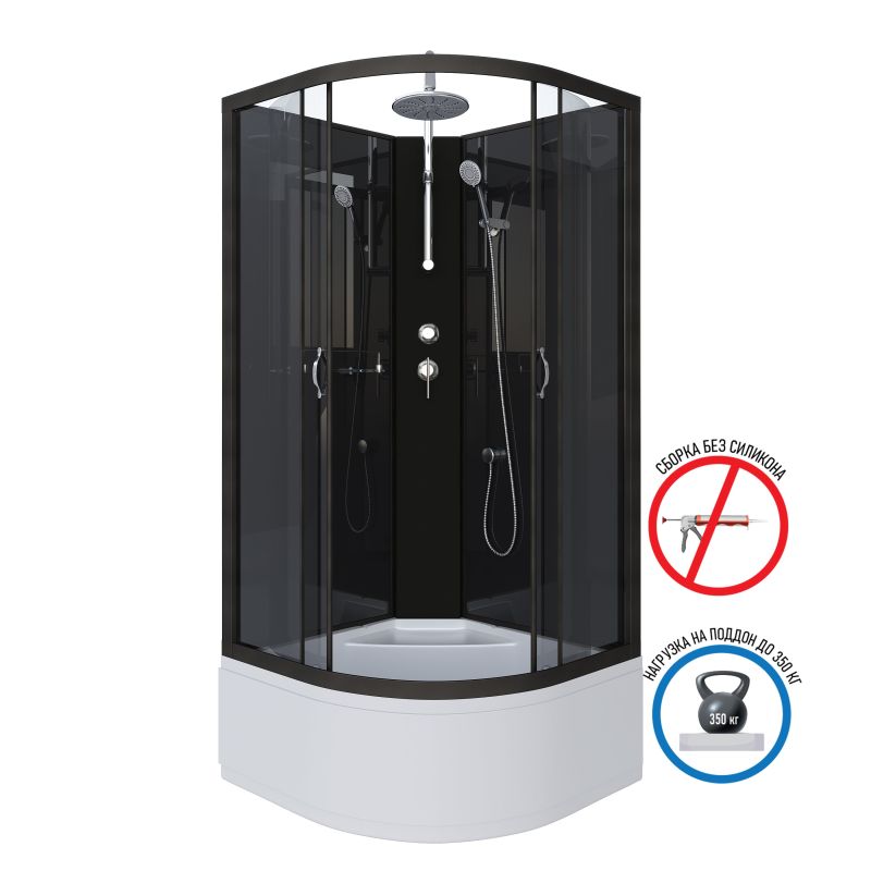 Душевая кабина NIAGARA Classic NG-6508-14BKT (900х900х2100-2400) высокий поддон(40см) стекло ТОНИРОВАННОЕ алюм черный 4 места