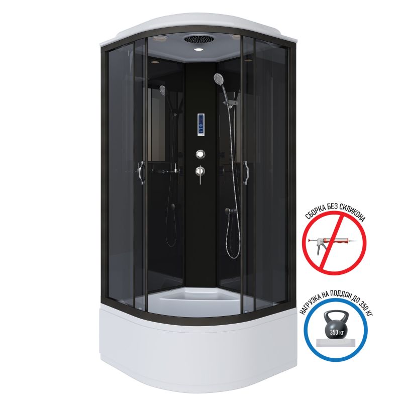 Душевая кабина NIAGARA Classic NG-6508-14P (900х900х2150) высокий поддон(40см) стекло ТОНИРОВАННОЕ алюм черный 4 места