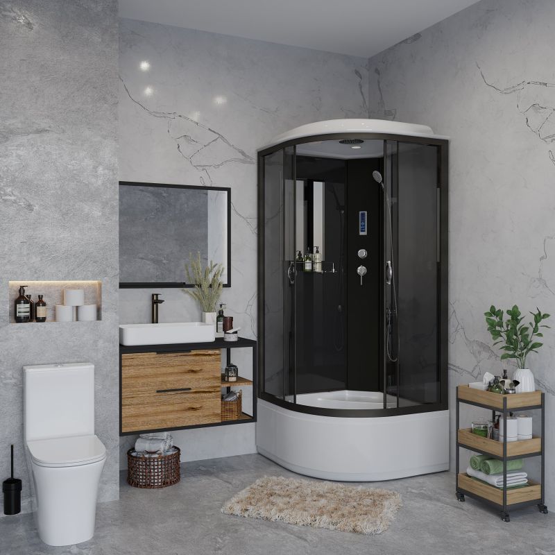 Душевая кабина NIAGARA Classic NG-6508-14P (900х900х2150) высокий поддон(40см) стекло ТОНИРОВАННОЕ алюм черный 4 места