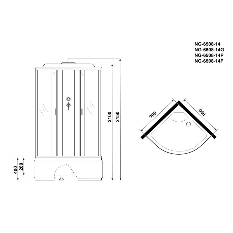 Душевая кабина NIAGARA Classic NG-6508-14P (900х900х2150) высокий поддон(40см) стекло ТОНИРОВАННОЕ алюм черный 4 места