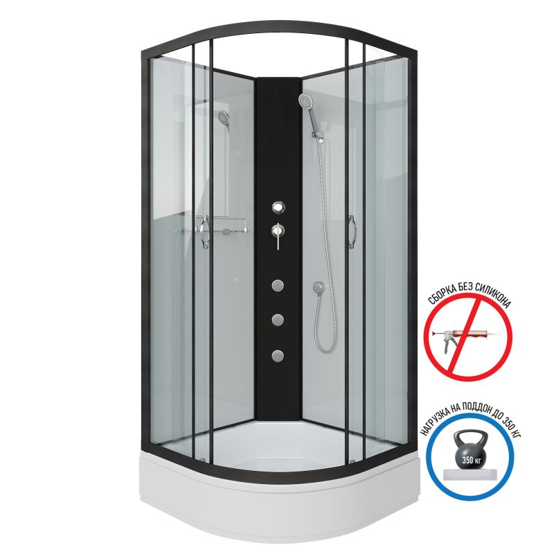 Душевая кабина NIAGARA Classic NG-6701-14BKG (900х900х2000) средний поддон(26см) стекло ПРОЗРАЧНОЕ черные профиля 4 места