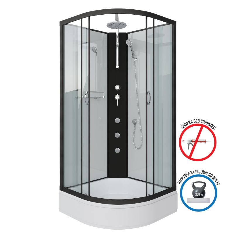 Душевая кабина NIAGARA Classic NG-6703-14BKTG (800х800х2100-2400) средний поддон(26см) стекло ПРОЗРАЧНОЕ черные профиля 4 места