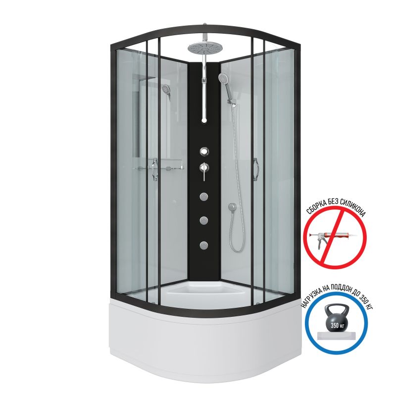 Душевая кабина NIAGARA Classic NG-6707-14BKTG (800х800х2100-2400) высокий поддон(40см) стекло ПРОЗРАЧНОЕ черные профиля 4 места