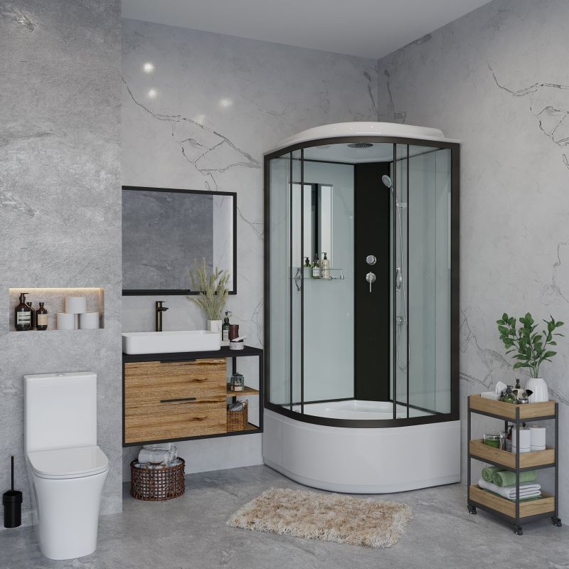 Душевая кабина NIAGARA Classic NG-6708-14 (900х900х2150) высокий поддон(40см) стекло ПРОЗРАЧНОЕ черные профиля 4 места