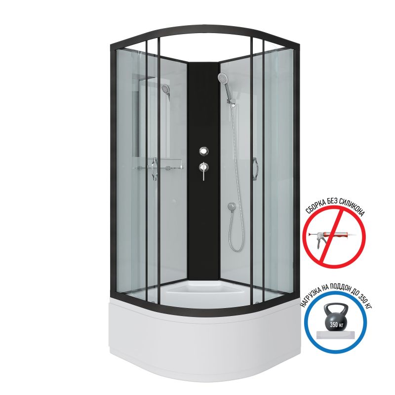 Душевая кабина NIAGARA Classic NG-6708-14BK (900х900х2000) высокий поддон(40см) стекло ПРОЗРАЧНОЕ черные профиля 4 места