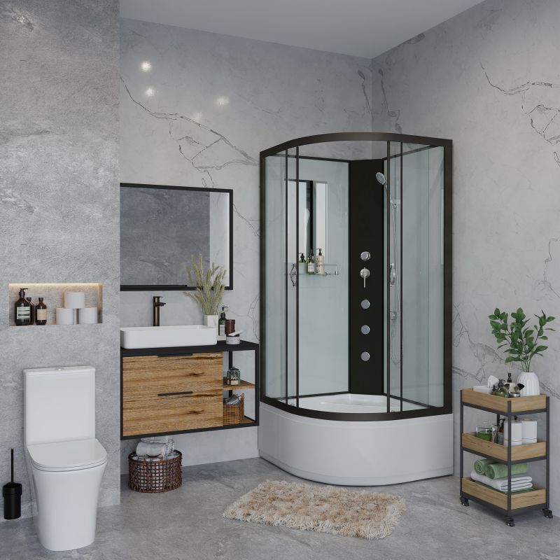 Душевая кабина NIAGARA Classic NG-6708-14BKG (900х900х2000) высокий поддон(40см) стекло ПРОЗРАЧНОЕ черные профиля 4 места