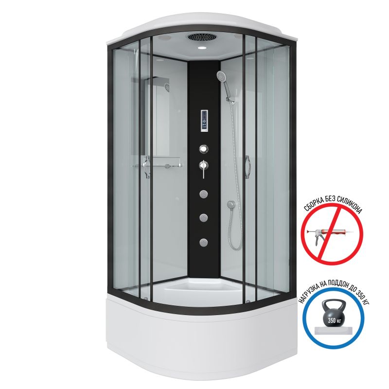 Душевая кабина NIAGARA Classic NG-6708-14F (900х900х2150) высокий поддон(40см) стекло ПРОЗРАЧНОЕ черные профиля 4 места