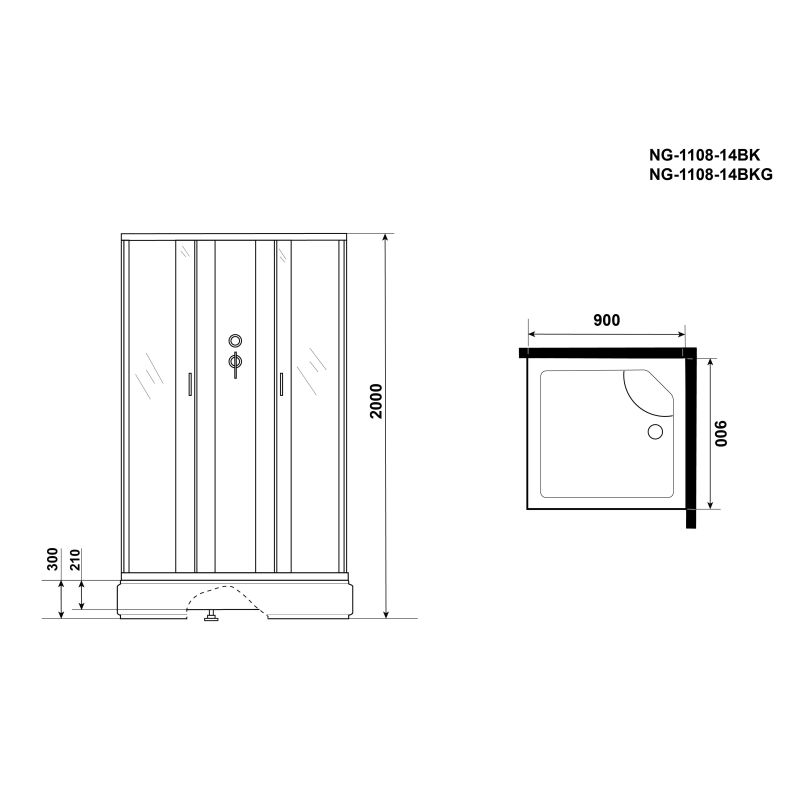 Душевая кабина NIAGARA Classic NG-1108-14BKG (900х900х2000) средний поддон(26см) стекло МАТОВОЕ 4 места с полкой