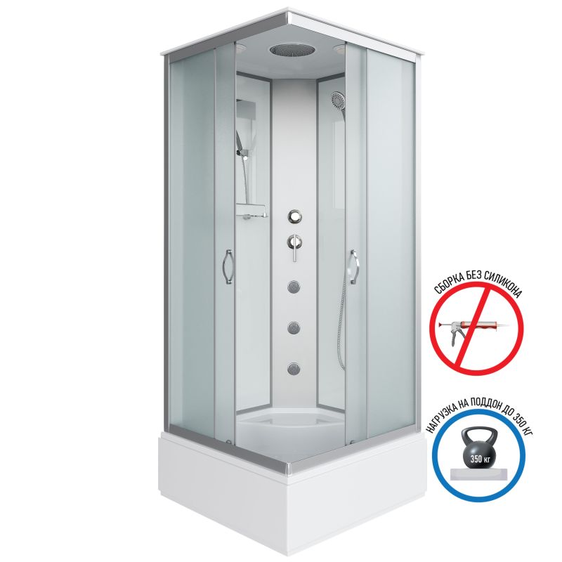 Душевая кабина NIAGARA Classic NG-1108-14G (900х900х2150) средний поддон(26см) стекло МАТОВОЕ 4 места с полкой