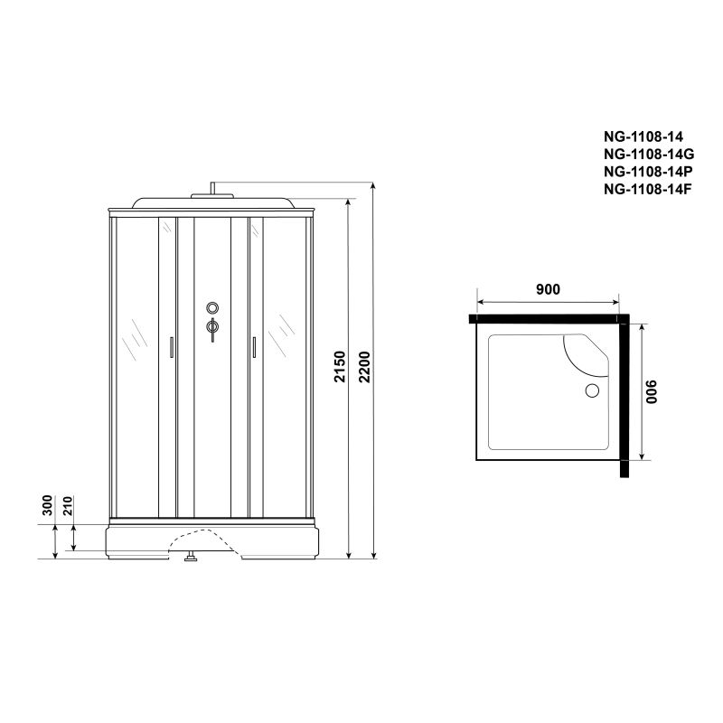 Душевая кабина NIAGARA Classic NG-1108-14F (900х900х2150) средний поддон(26см) стекло МАТОВОЕ 4 места с полкой