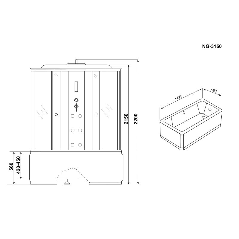 Душевая кабина NIAGARA ULTRA NG-3150-01 (1500х700х2200) высокий поддон(56см) 4 места