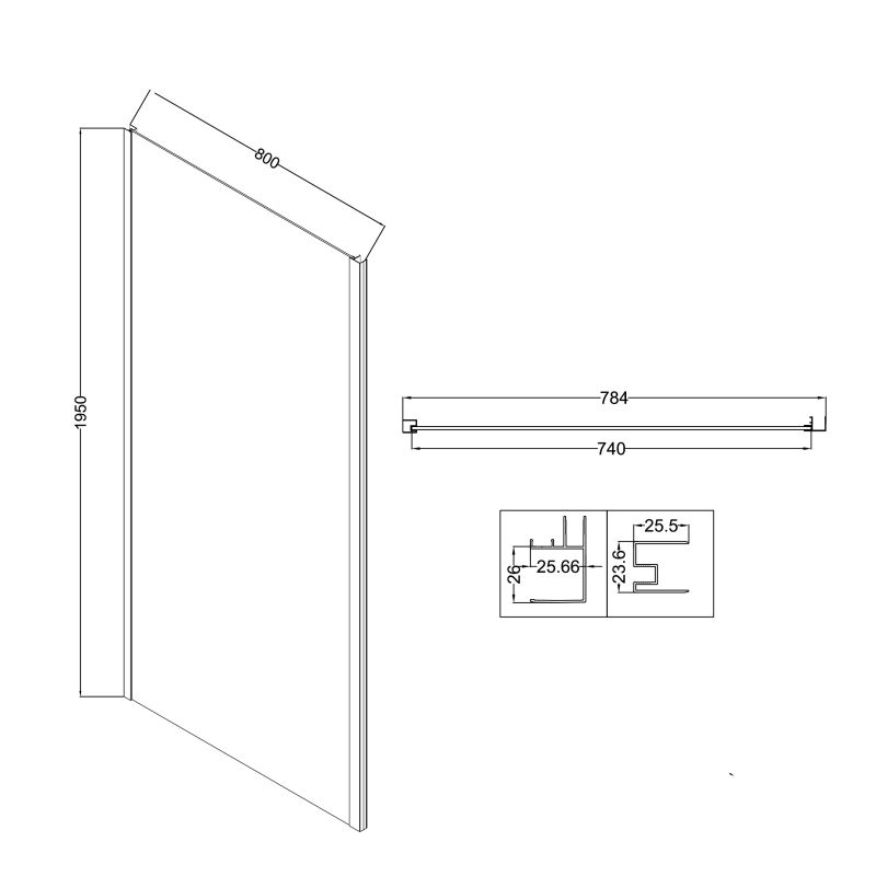 Боковая стенка NIAGARA NG-TB80-34 (80*195) черный матовый, стекло тонированное, 1 место