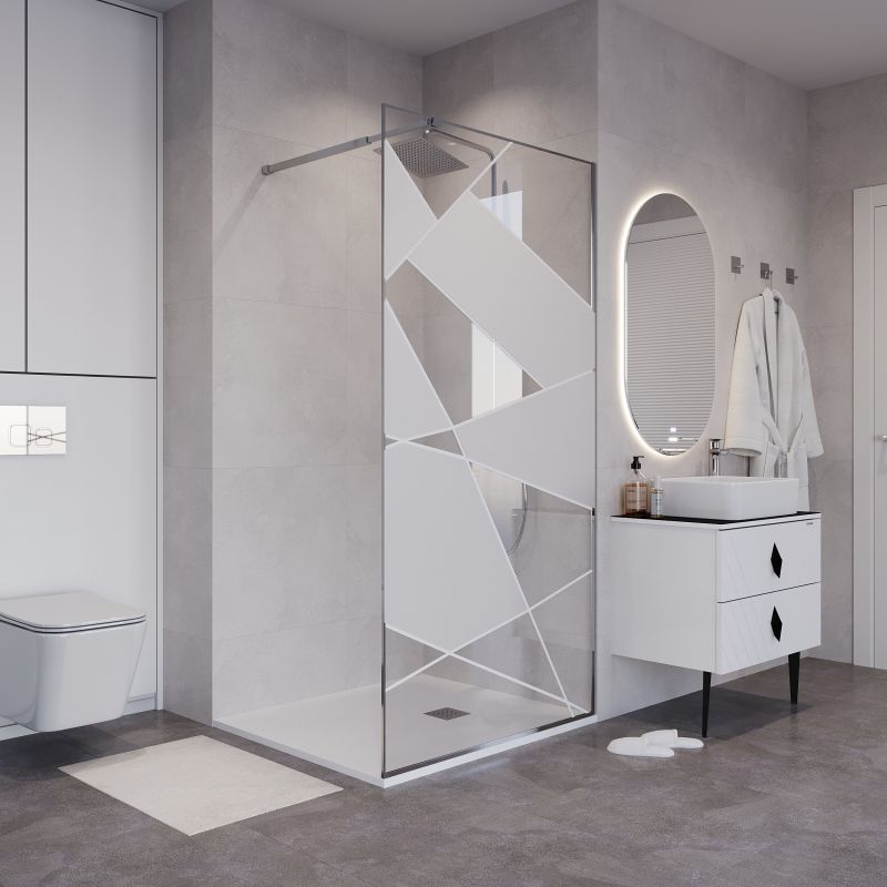 Душевая перегородка Niagara NG-660-10 (100*195) хром, стекло прозрачное с рисунком, 1 место