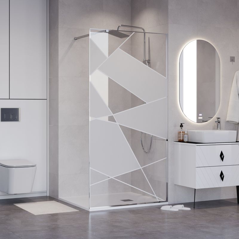 Душевая перегородка Niagara NG-660-90 (90*195) хром, стекло прозрачное с рисунком, 1 место