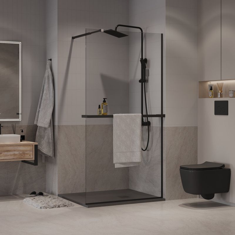 Душевая перегородка Niagara NG-670-10ВLACK (100*195) черный матовый, стекло прозрачное,1 место