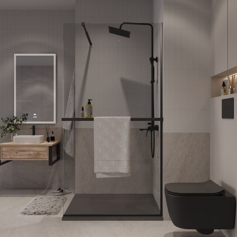 Душевая перегородка Niagara NG-670-90ВLACK (90*195) черный матовый, стекло прозрачное,1 место