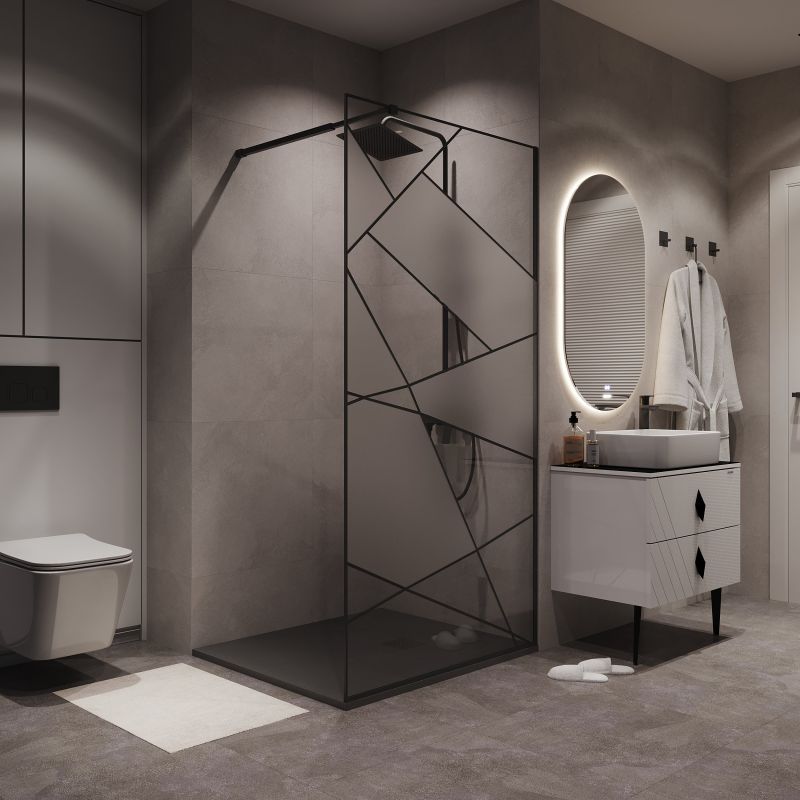 Душевая перегородка Niagara NG-680-10BLACK (100*195) черный матовый, стекло прозрачное с рисунком,1 место